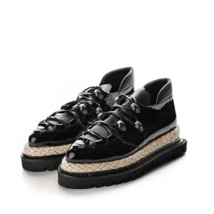 Acid Cloud black patent leather flat platform shoes