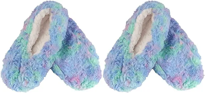 Adult Super Soft Warm Cozy Fuzzy Soft Touch Slippers Non-Slip Lined Socks, 2 Pairs