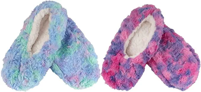 Adult Super Soft Warm Cozy Fuzzy Soft Touch Slippers Non-Slip Lined Socks, 2 Pairs