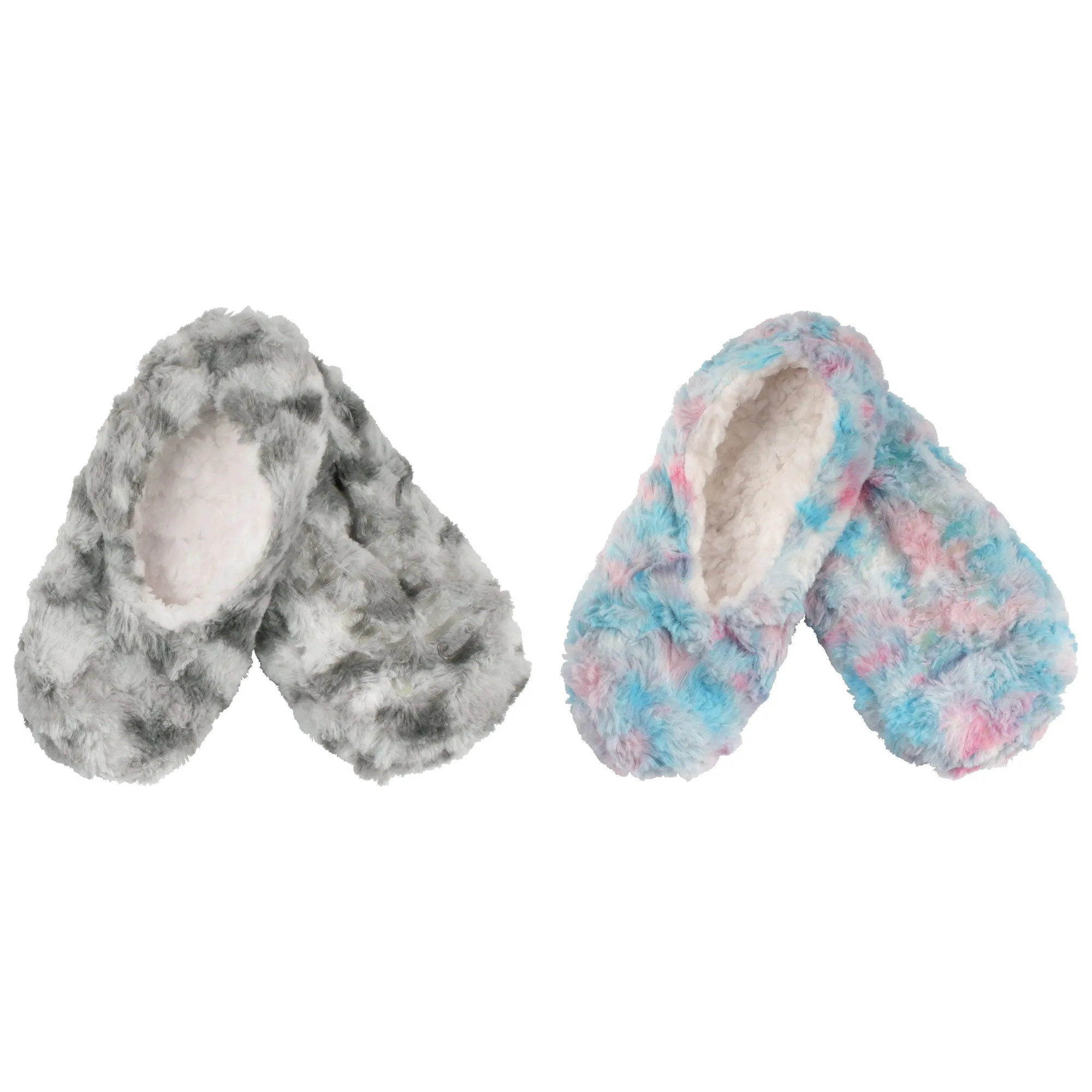 Adult Super Soft Warm Cozy Fuzzy Soft Touch Slippers Non-Slip Lined Socks, 2 Pairs