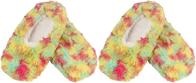 Adult Super Soft Warm Cozy Fuzzy Soft Touch Slippers Non-Slip Lined Socks, 2 Pairs