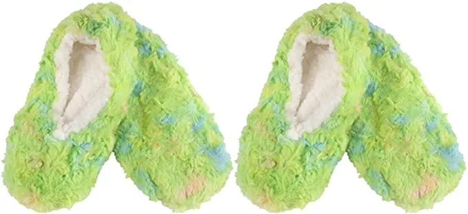 Adult Super Soft Warm Cozy Fuzzy Soft Touch Slippers Non-Slip Lined Socks, 2 Pairs