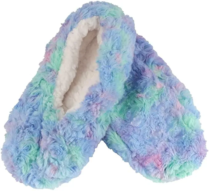 Adult Super Soft Warm Cozy Fuzzy Soft Touch Slippers Non-Slip Lined Socks, 2 Pairs