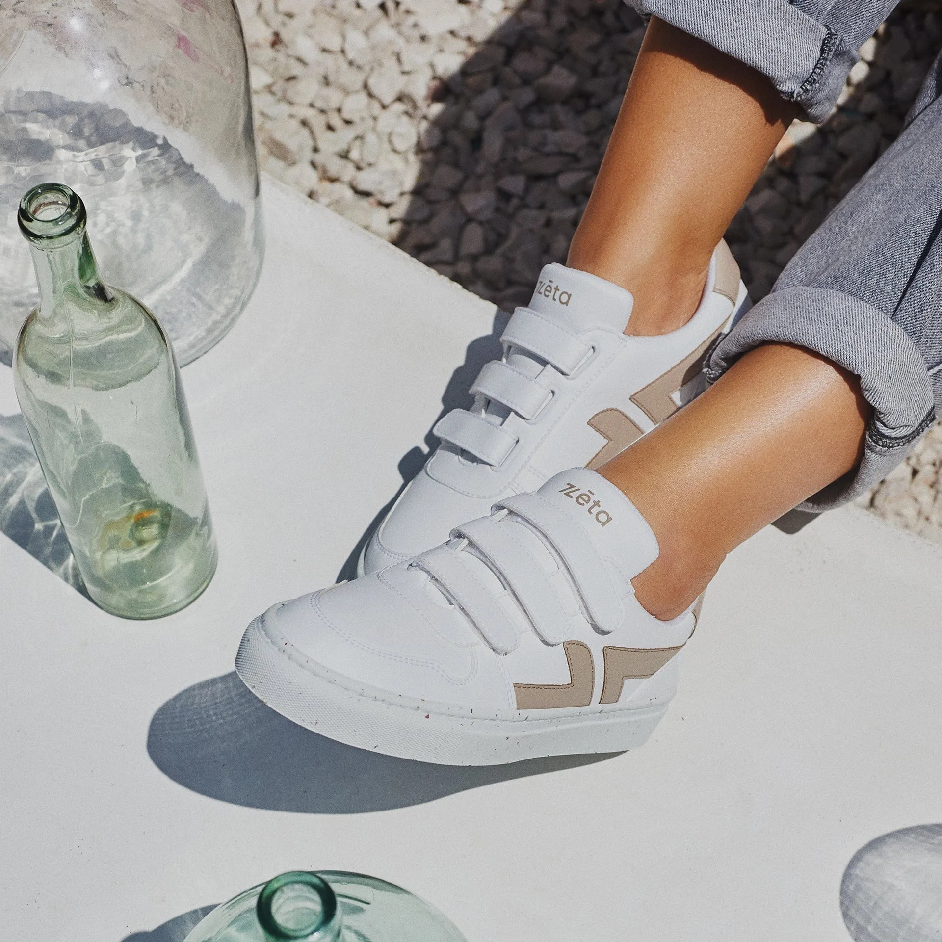 Alpha Vegan Leather Velcro Sneakers | Beige