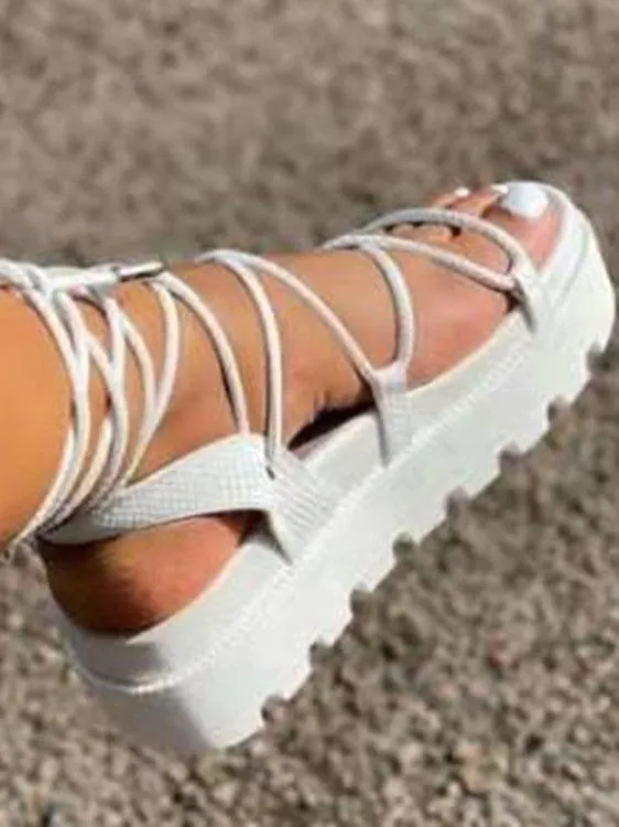 Amozae-Lace Up Thick Strappy Slippers