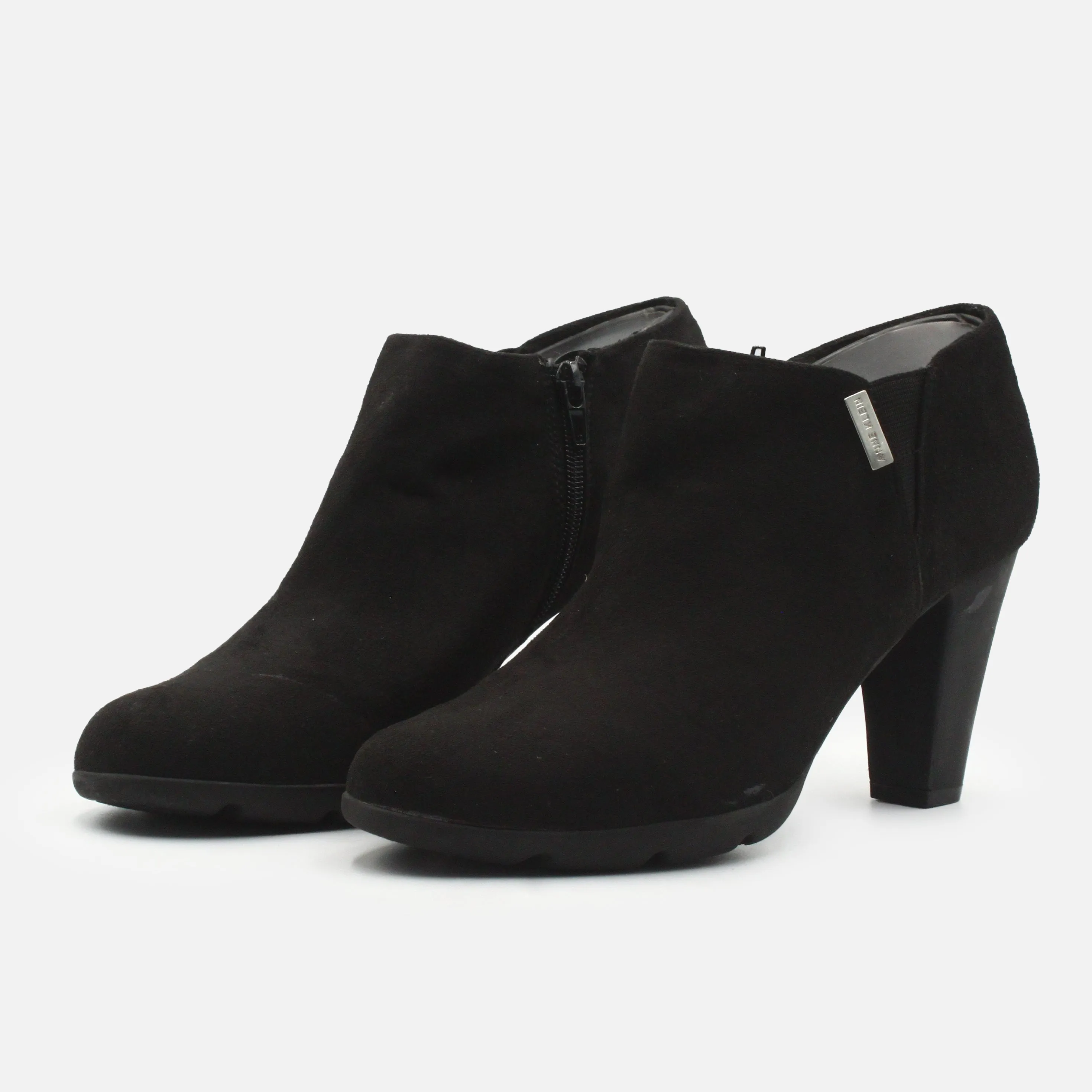 Anne Klein Zipper Stretchable Block Heels Ankle Boots | Suede
