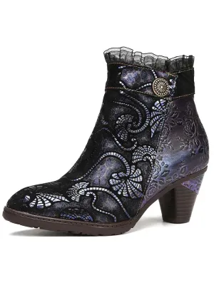 Arleth Handmade Lace Floral Stitching Boots