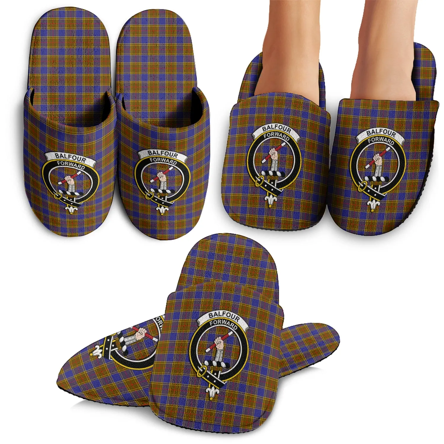Balfour Tartan Home Slippers with Family Crest