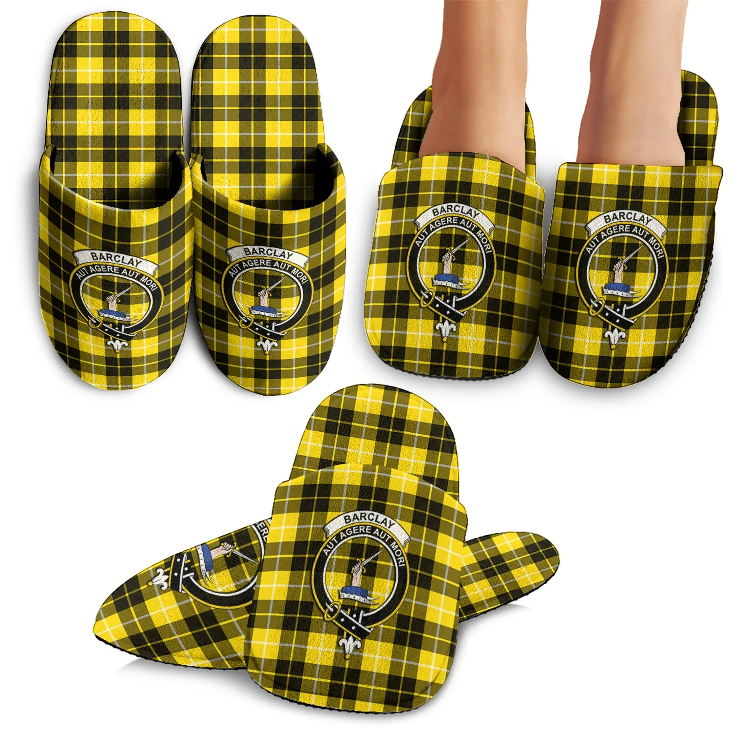 Barclay Dress Modern Tartan Home Slippers with Family Crest