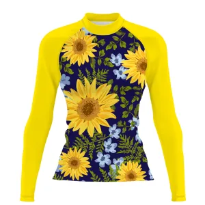 Blue Sunflower V1 - Women's Surf UPF50  Long Sleeve Rash Guard