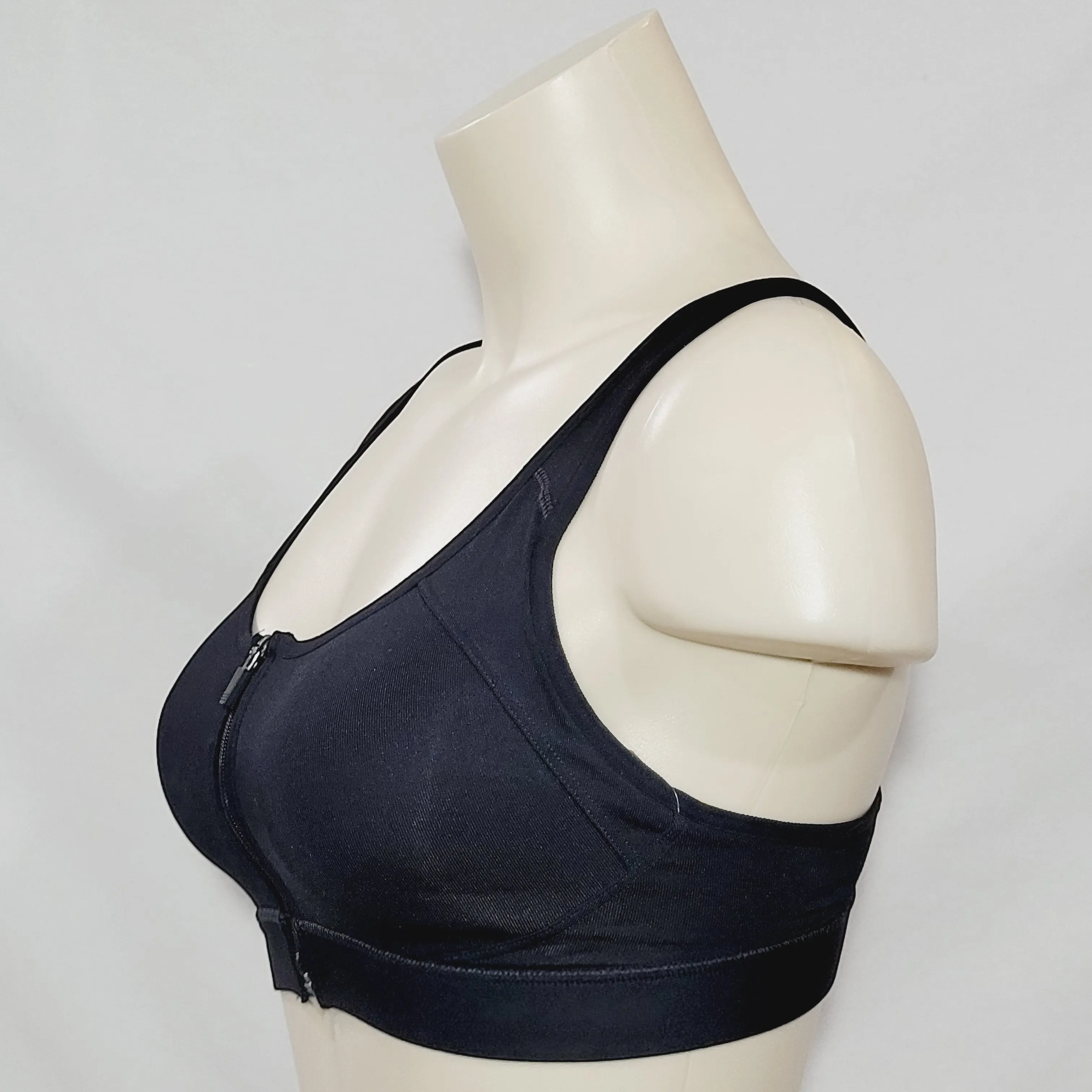Champion N9643 Power Shape Max Zip Front Wire Free Sports Bra SMALL Black