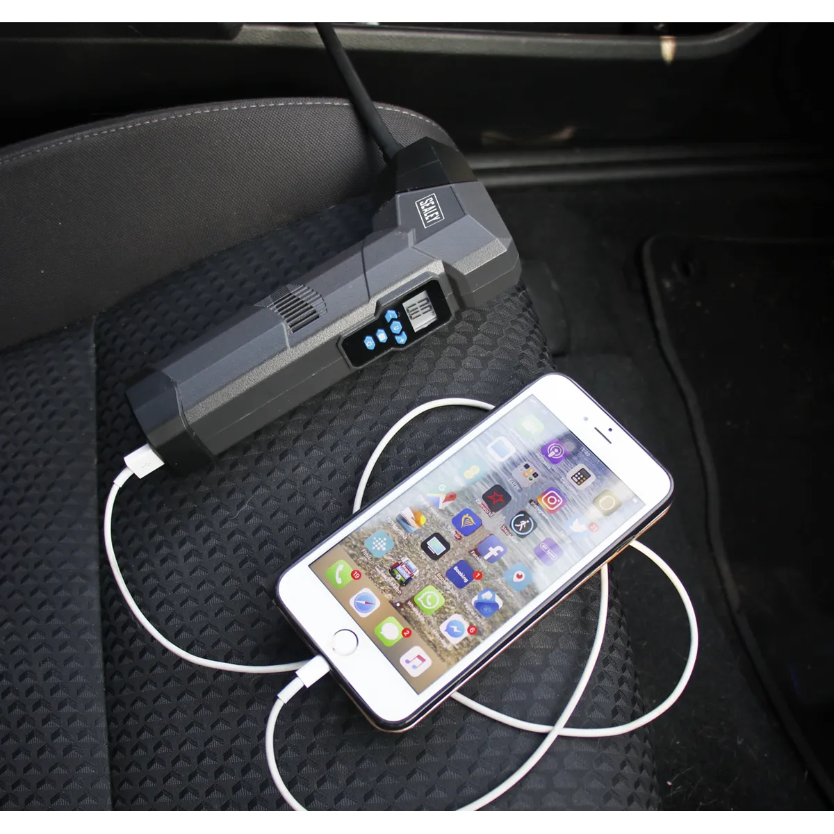 Compact Rechargeable Tyre Inflator & Powerbank with Work Light