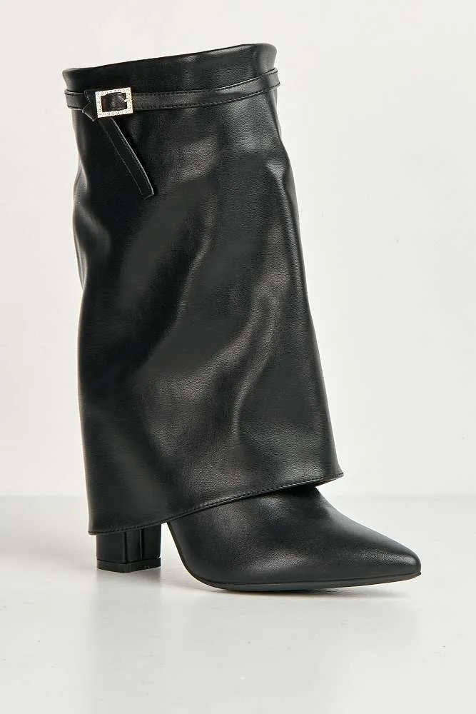 Dalia Pointed Toe Diamante Ankle Boots in Black