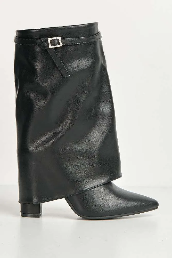 Dalia Pointed Toe Diamante Ankle Boots in Black