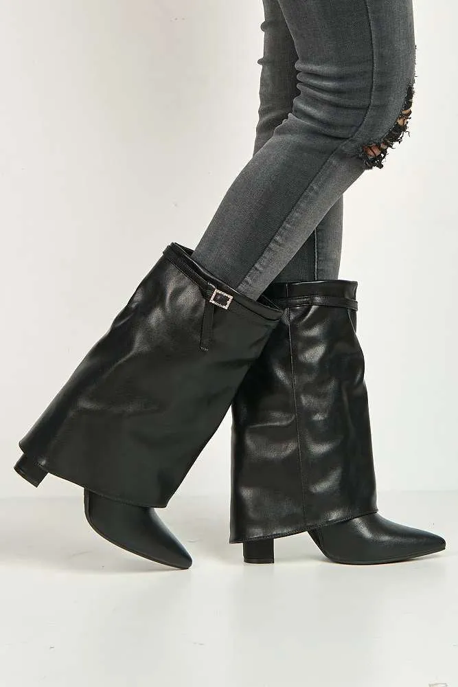 Dalia Pointed Toe Diamante Ankle Boots in Black