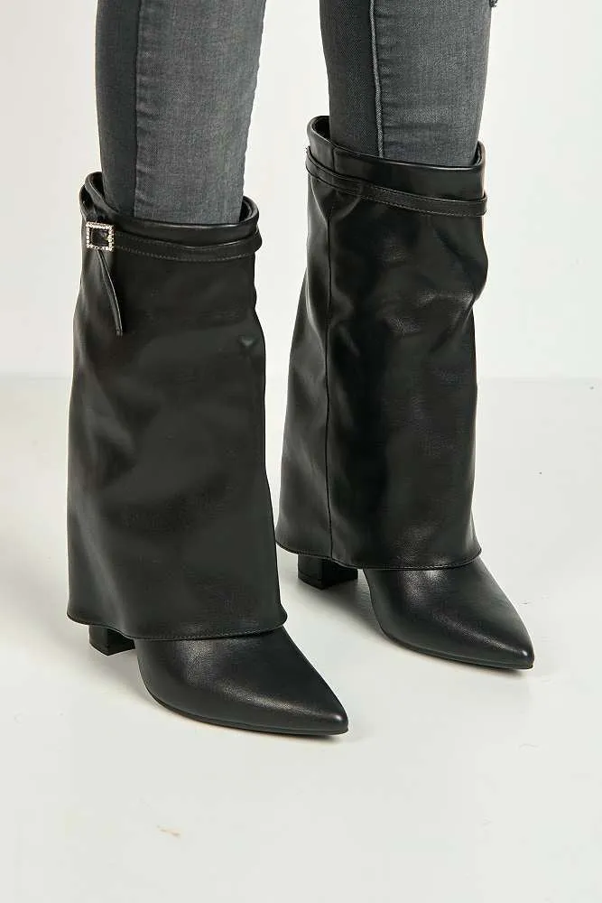 Dalia Pointed Toe Diamante Ankle Boots in Black