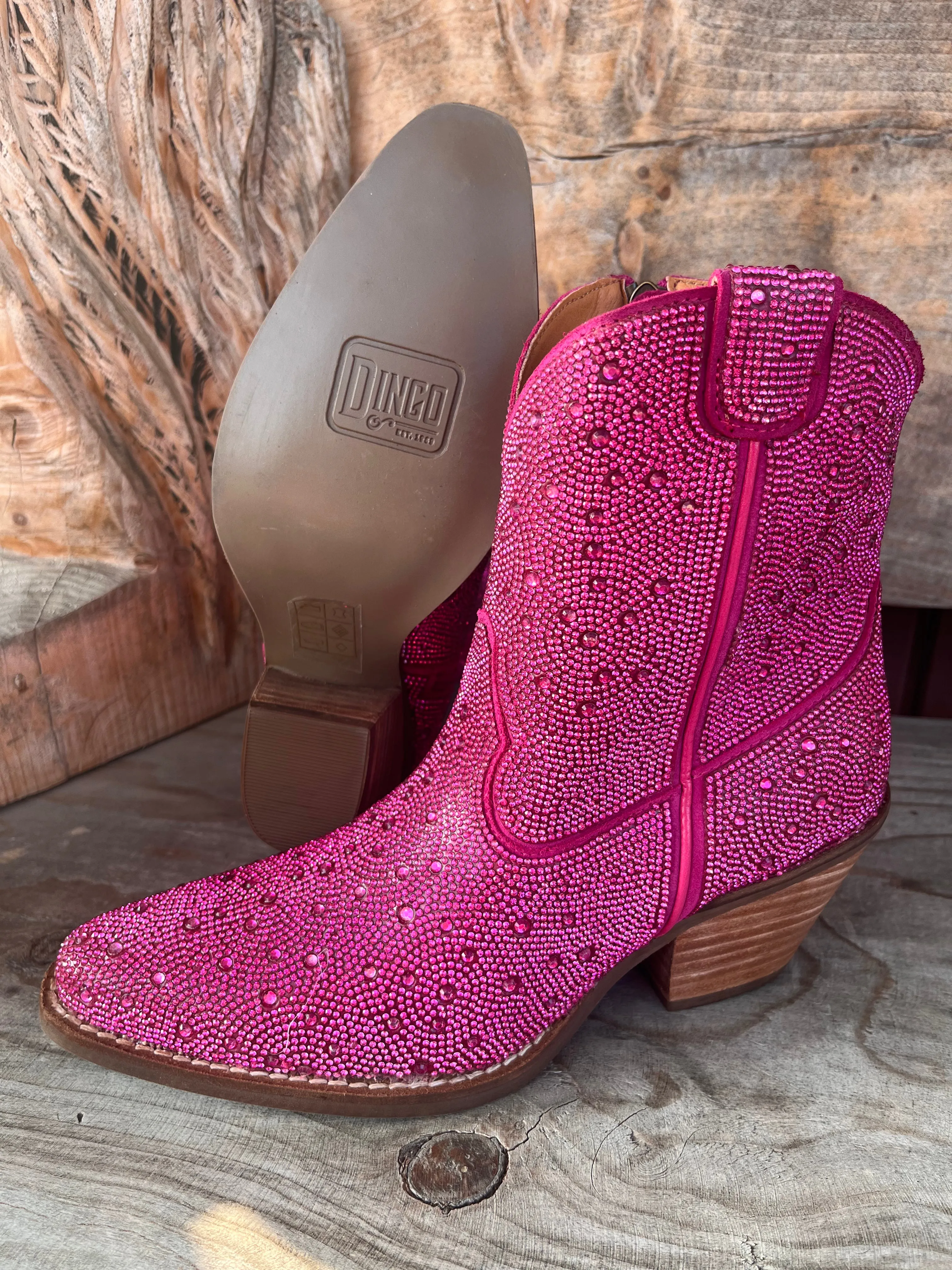 Dingo Women's Fuchsia Rhinestone Cowgirl Ankle Booties DI577-PNK