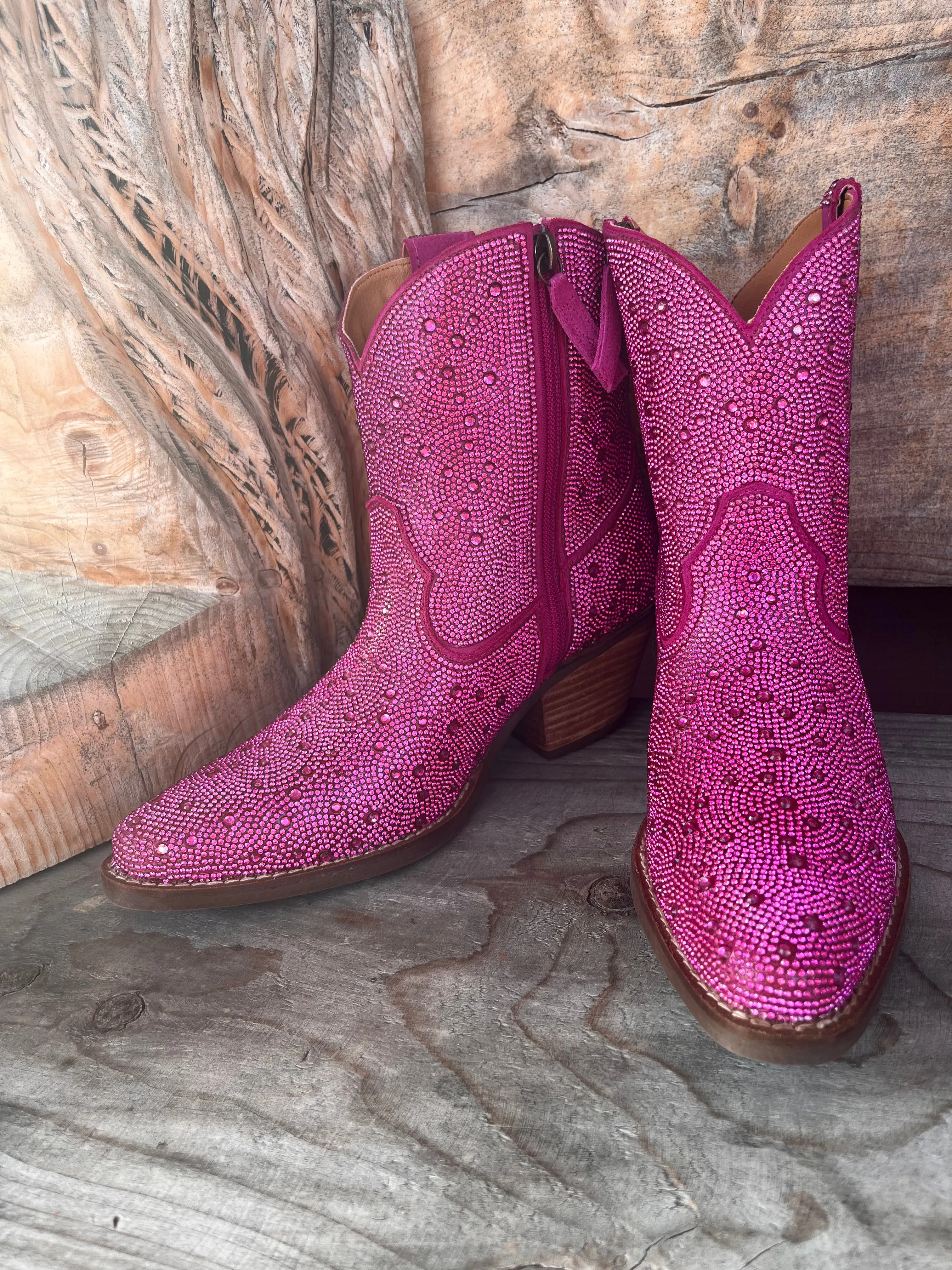 Dingo Women's Fuchsia Rhinestone Cowgirl Ankle Booties DI577-PNK
