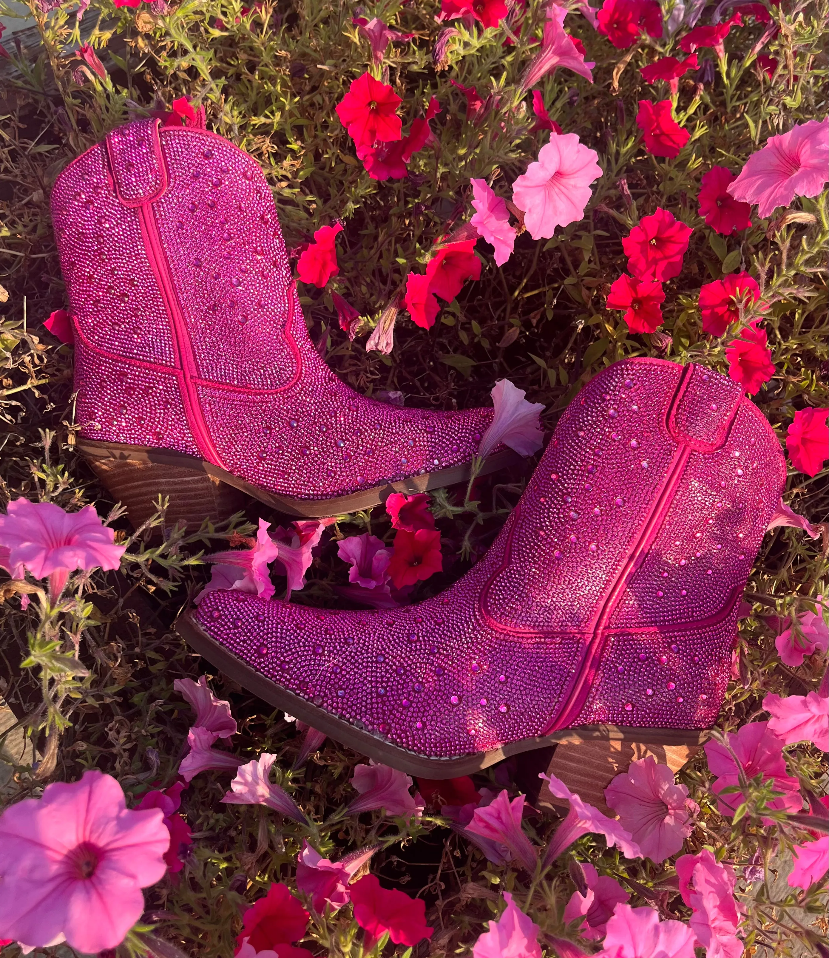 Dingo Women's Fuchsia Rhinestone Cowgirl Ankle Booties DI577-PNK