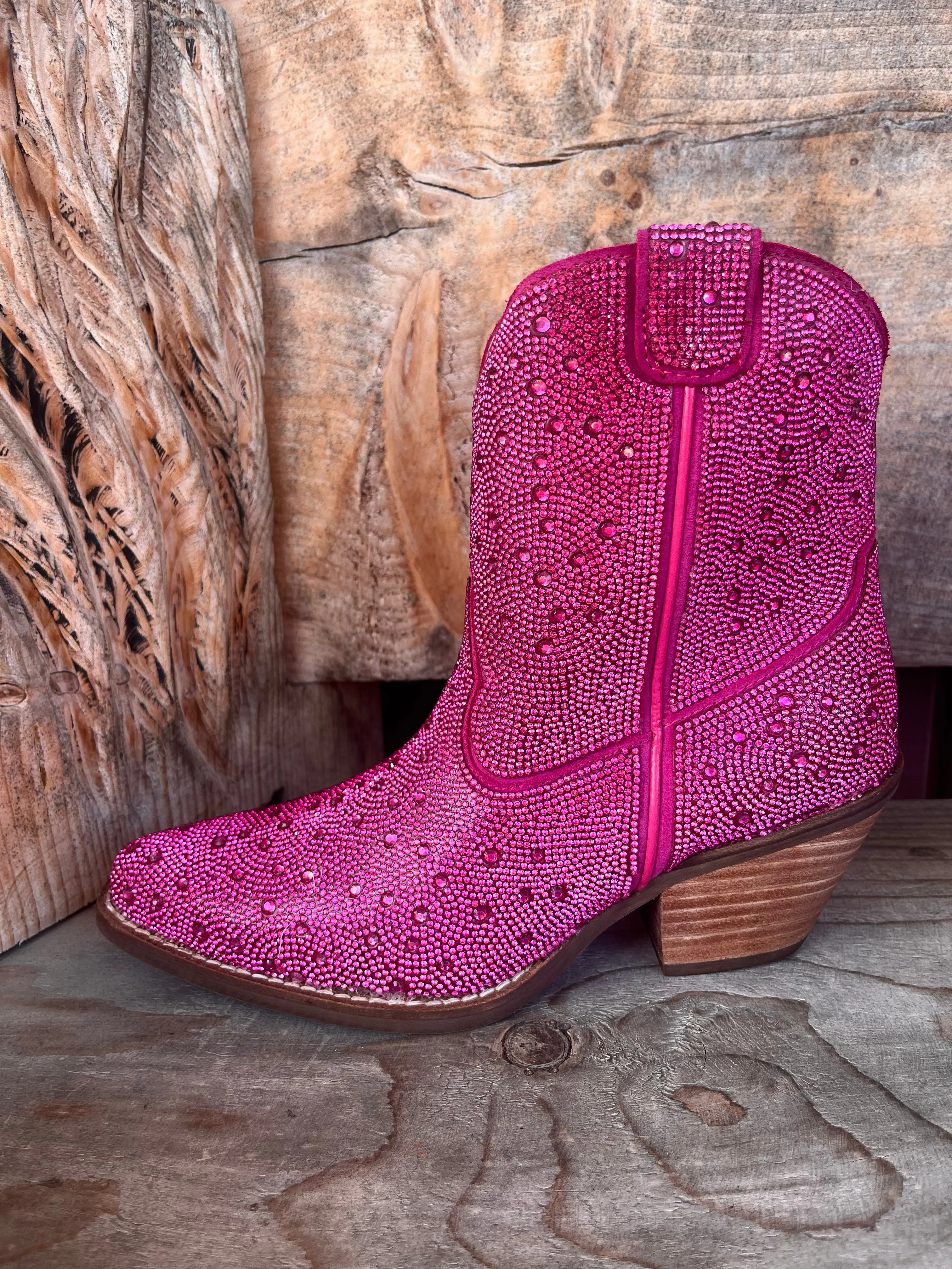 Dingo Women's Fuchsia Rhinestone Cowgirl Ankle Booties DI577-PNK