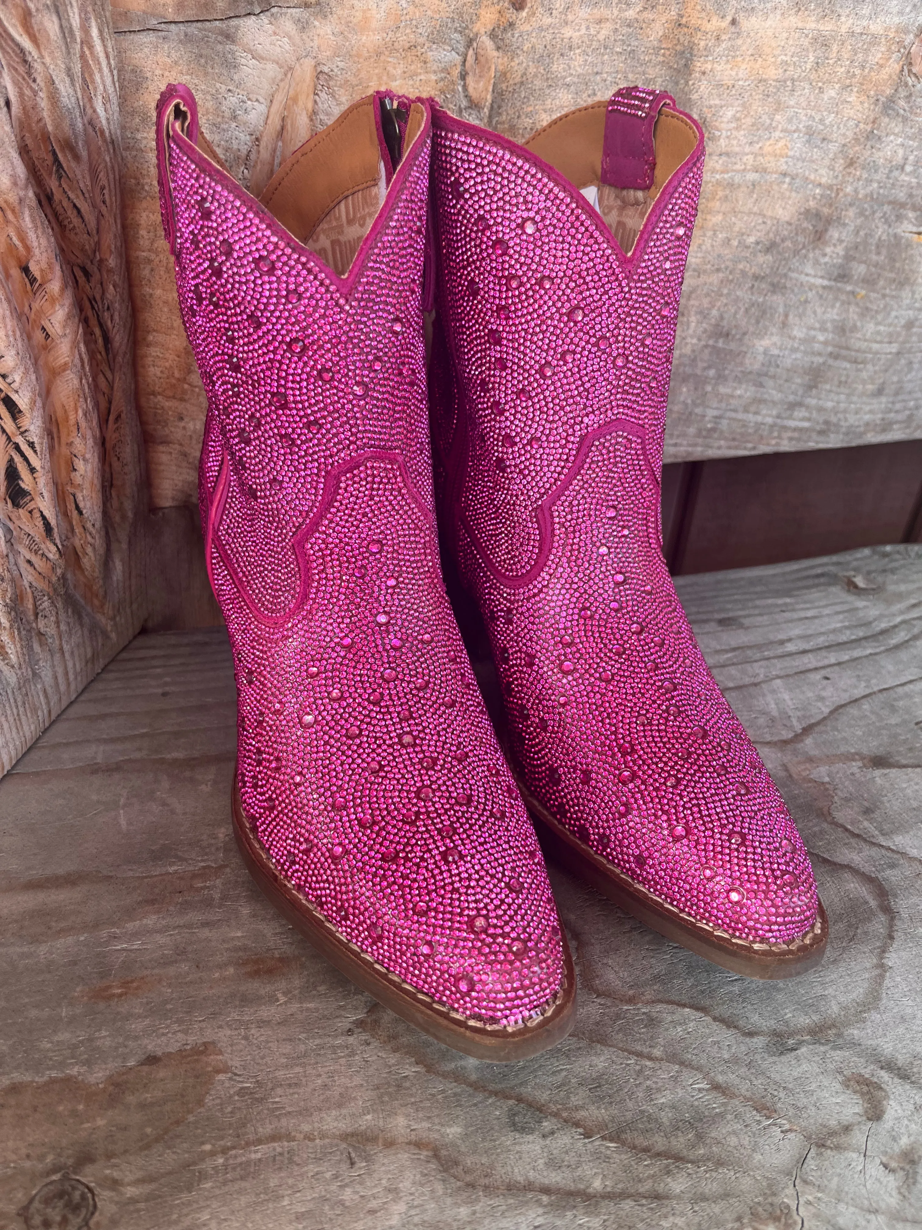 Dingo Women's Fuchsia Rhinestone Cowgirl Ankle Booties DI577-PNK