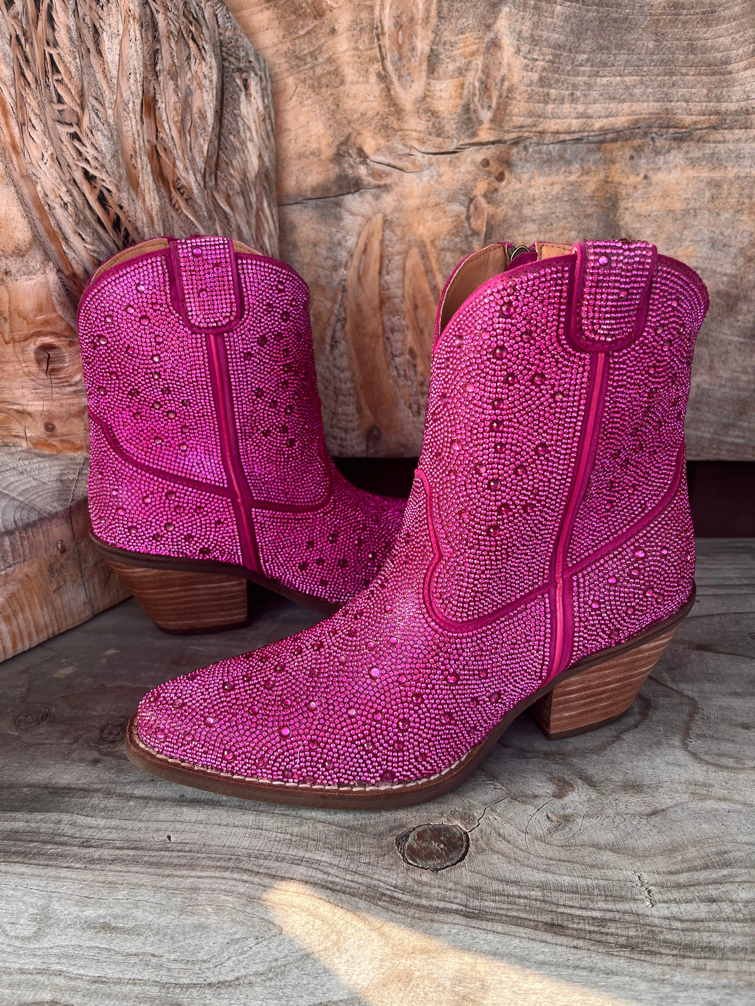 Dingo Women's Fuchsia Rhinestone Cowgirl Ankle Booties DI577-PNK