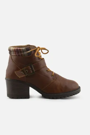 European Brand Laces Block Heels Buckle Straps Ankle Boots | 100% Authentic Leather