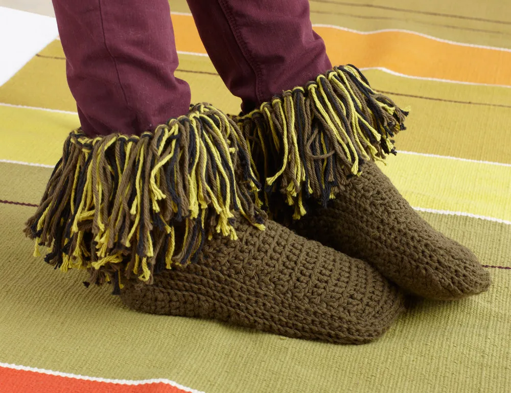 Fringy Crochet Slippers - Version 1
