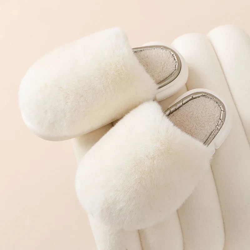 Fuzzy House Slippers Winter Warm Plush Faux Rabbit Fur Bedroom Shoes