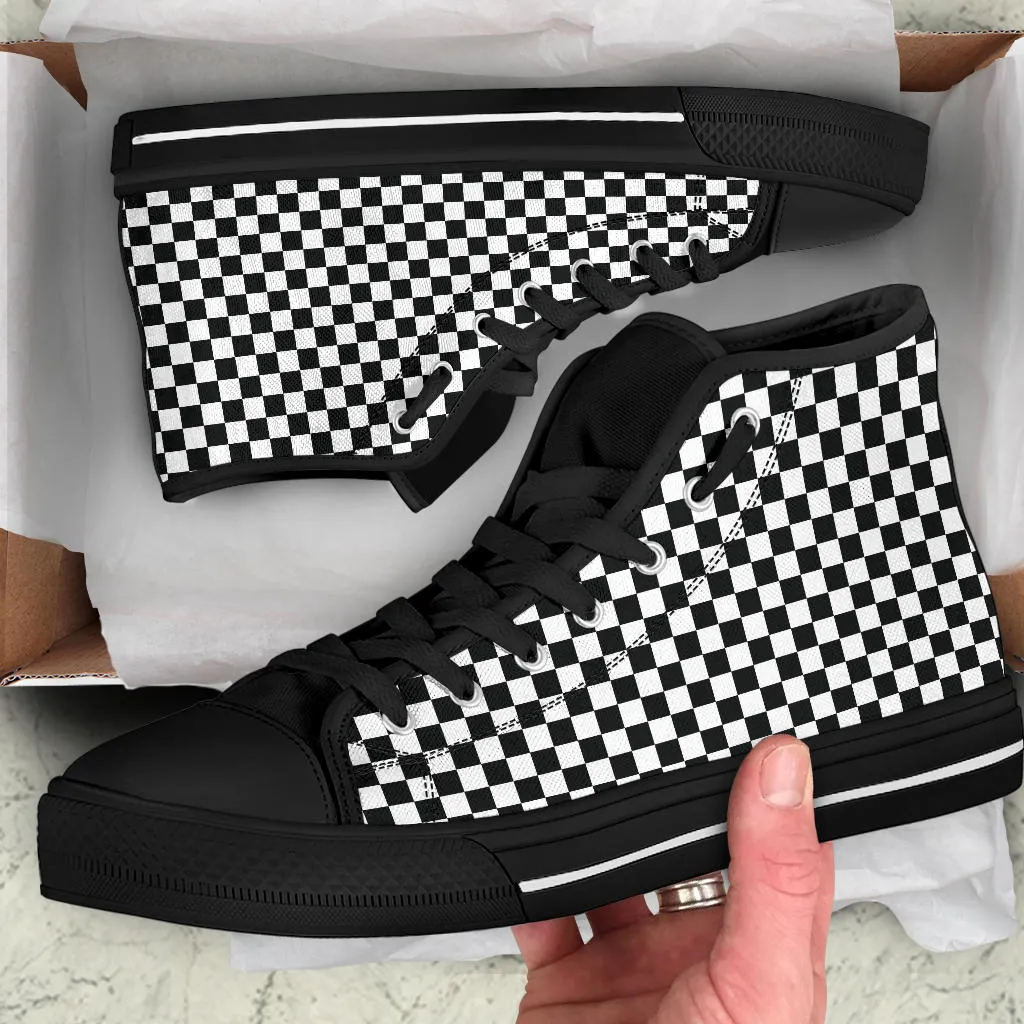 High Top Sneakers - Black and White | Birthday Gifts, Gift Idea, Women's 90s Cool Custom Shoes, Aesthetic, Unique, Cute, Kawaii Hi Tops