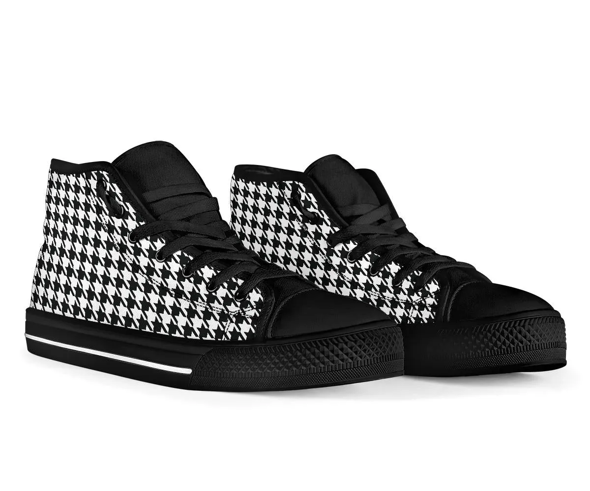 High Top Sneakers - Classic Houndstooth | Birthday Gifts, Gift Idea, 90s Cool Custom Canvas Shoes, Aesthetic, Unique, Cute, Kawaii Hi Tops