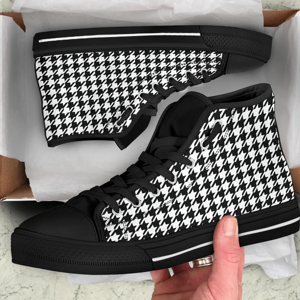 High Top Sneakers - Classic Houndstooth | Birthday Gifts, Gift Idea, 90s Cool Custom Canvas Shoes, Aesthetic, Unique, Cute, Kawaii Hi Tops