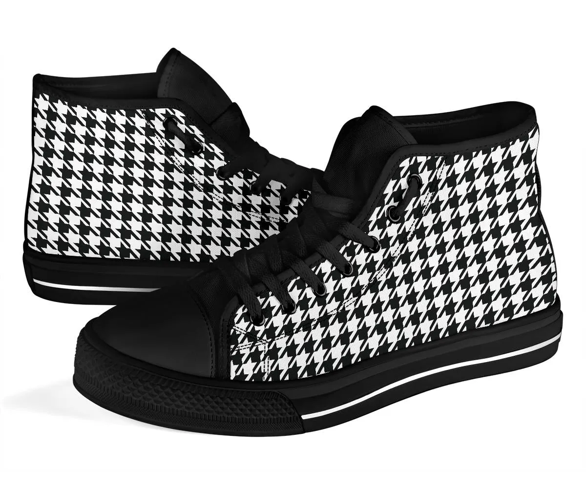High Top Sneakers - Classic Houndstooth | Birthday Gifts, Gift Idea, 90s Cool Custom Canvas Shoes, Aesthetic, Unique, Cute, Kawaii Hi Tops
