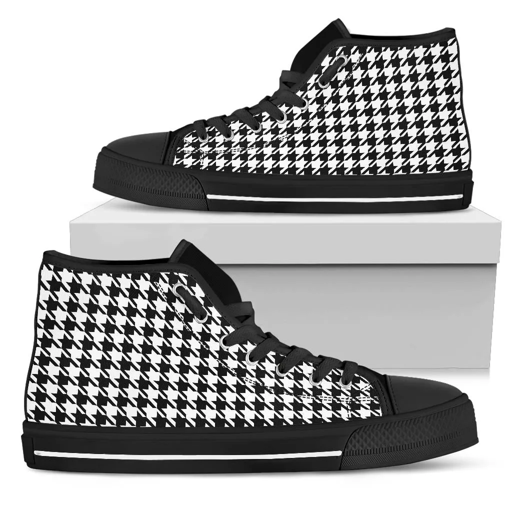 High Top Sneakers - Classic Houndstooth | Birthday Gifts, Gift Idea, 90s Cool Custom Canvas Shoes, Aesthetic, Unique, Cute, Kawaii Hi Tops
