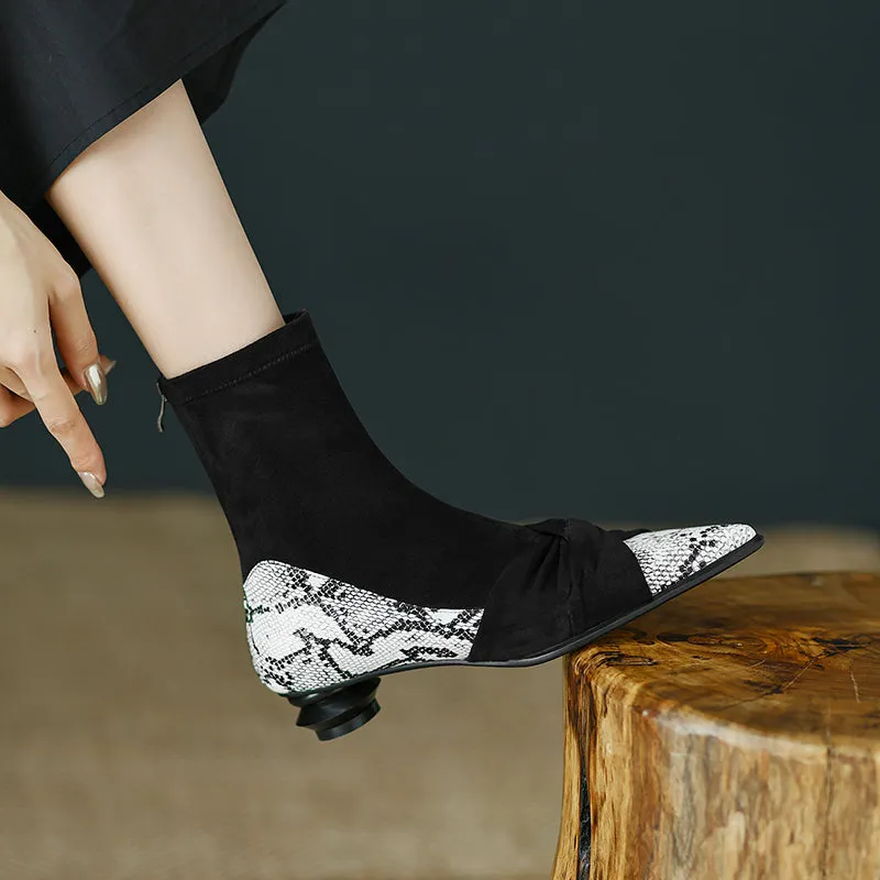 Isha Black Snakeskin Pointed Toe Ankle Boots