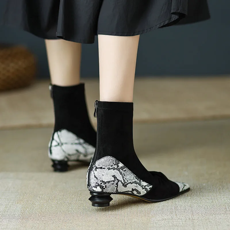 Isha Black Snakeskin Pointed Toe Ankle Boots