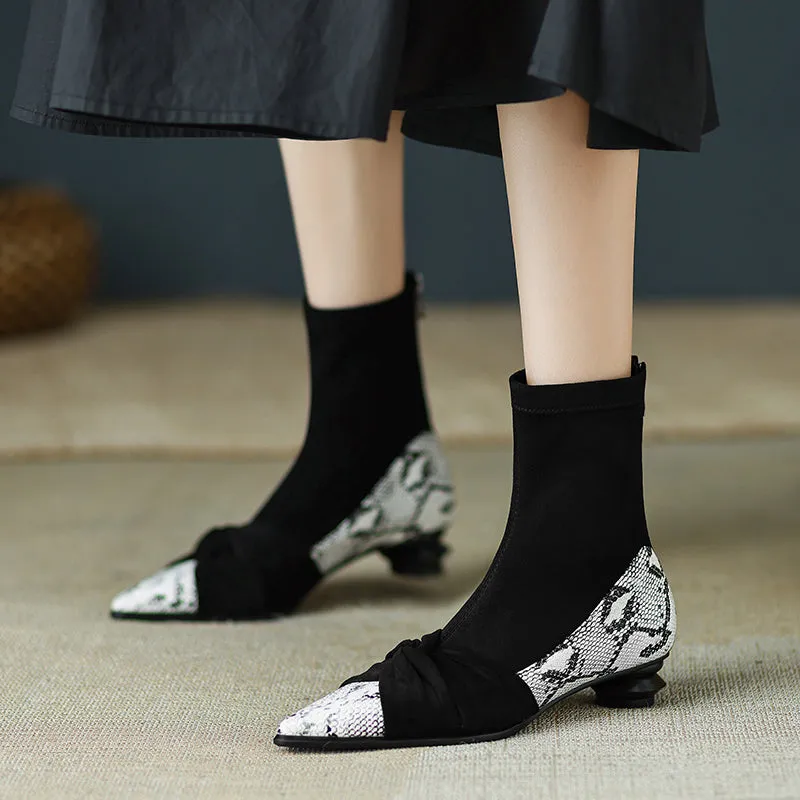 Isha Black Snakeskin Pointed Toe Ankle Boots