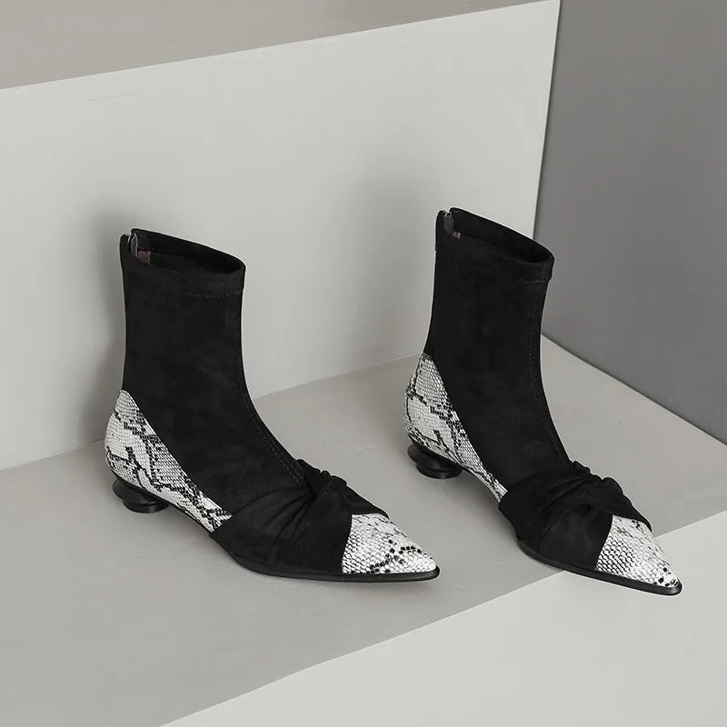 Isha Black Snakeskin Pointed Toe Ankle Boots