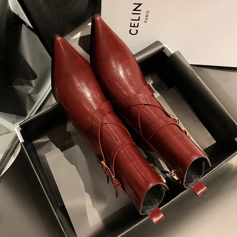 Joy Block Heel Burgundy Boots Womens
