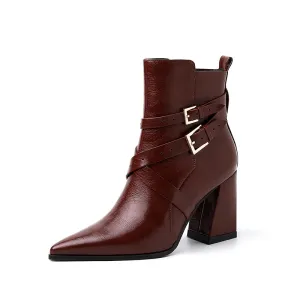 Joy Block Heel Burgundy Boots Womens