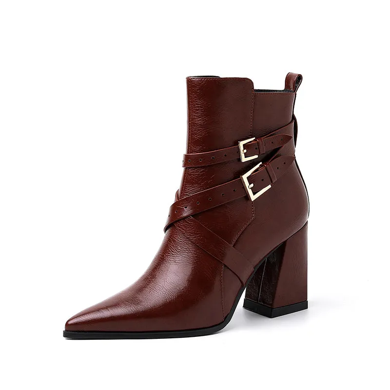 Joy Block Heel Burgundy Boots Womens