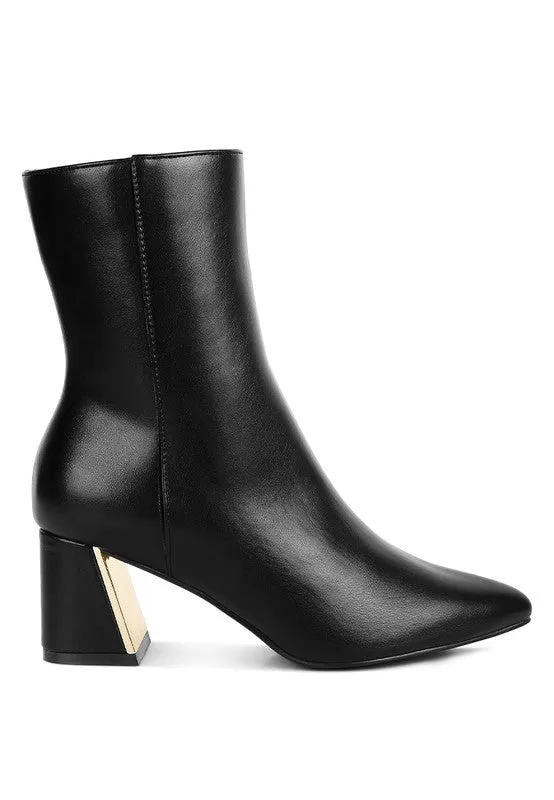 Kaira Metallic Accent Heel High Ankle Boots in Black