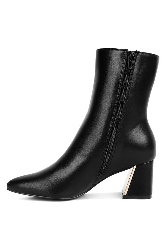 Kaira Metallic Accent Heel High Ankle Boots in Black