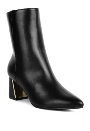Kaira Metallic Accent Heel High Ankle Boots in Black