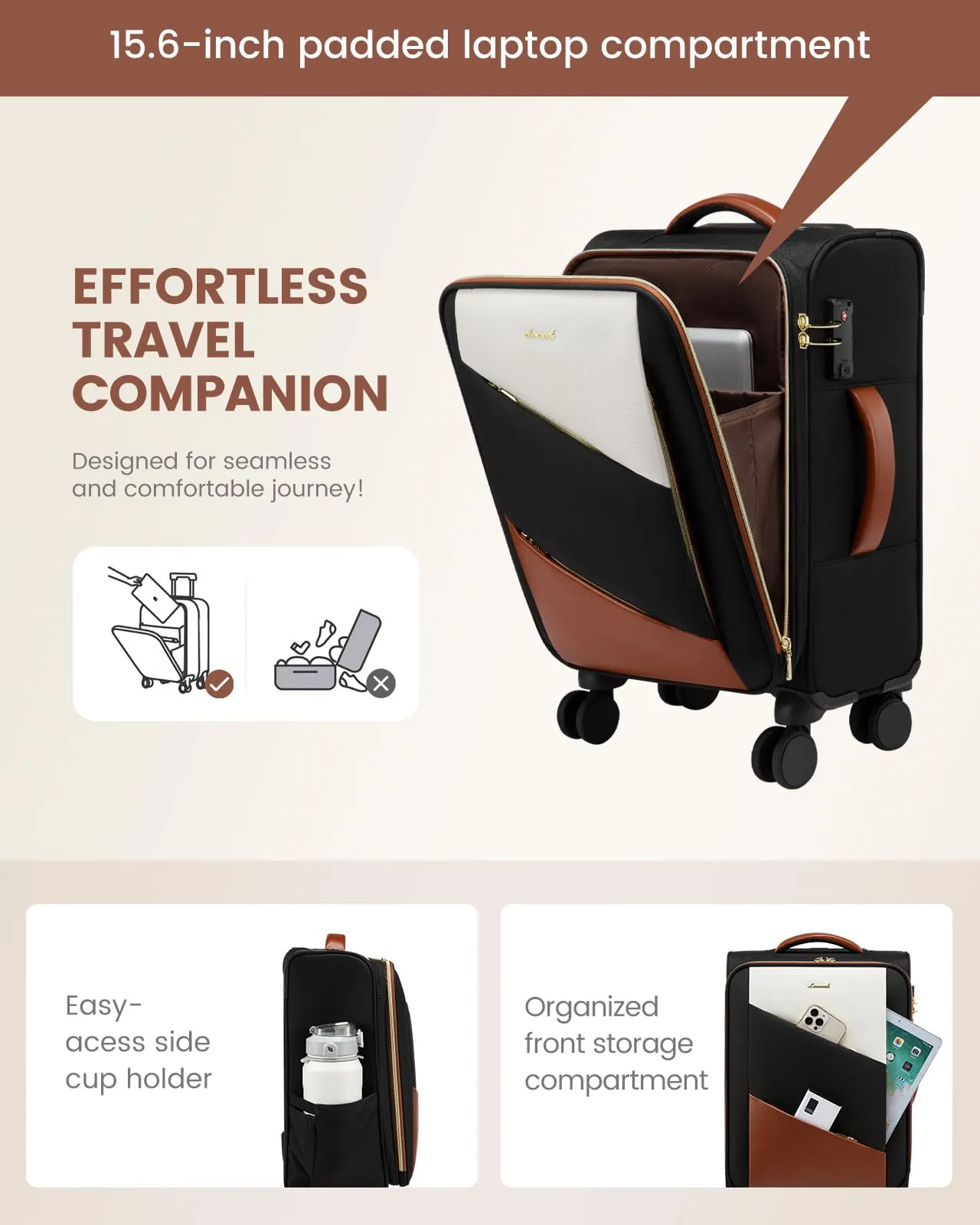 LOVEVOOK 20-Inch Carry On Luggage with Spinner Wheels