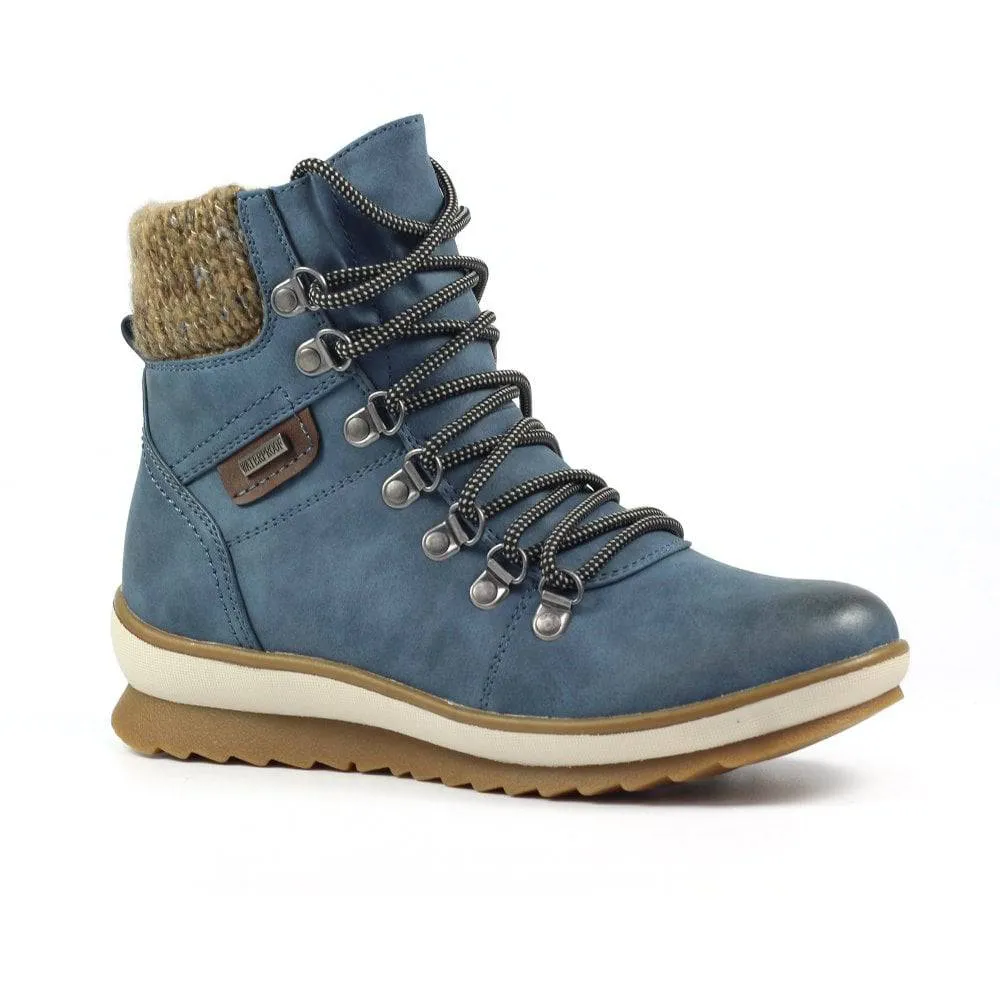 Lunar GLB150 Sycamore Ladies Blue Waterproof Zip & Lace Ankle Boots
