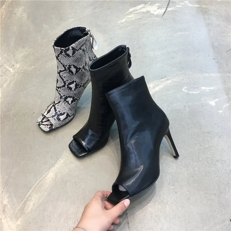 LUXE SEVEN DESIGN PEEP TOE STILETTO BOOTS