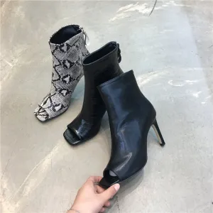 LUXE SEVEN DESIGN PEEP TOE STILETTO BOOTS