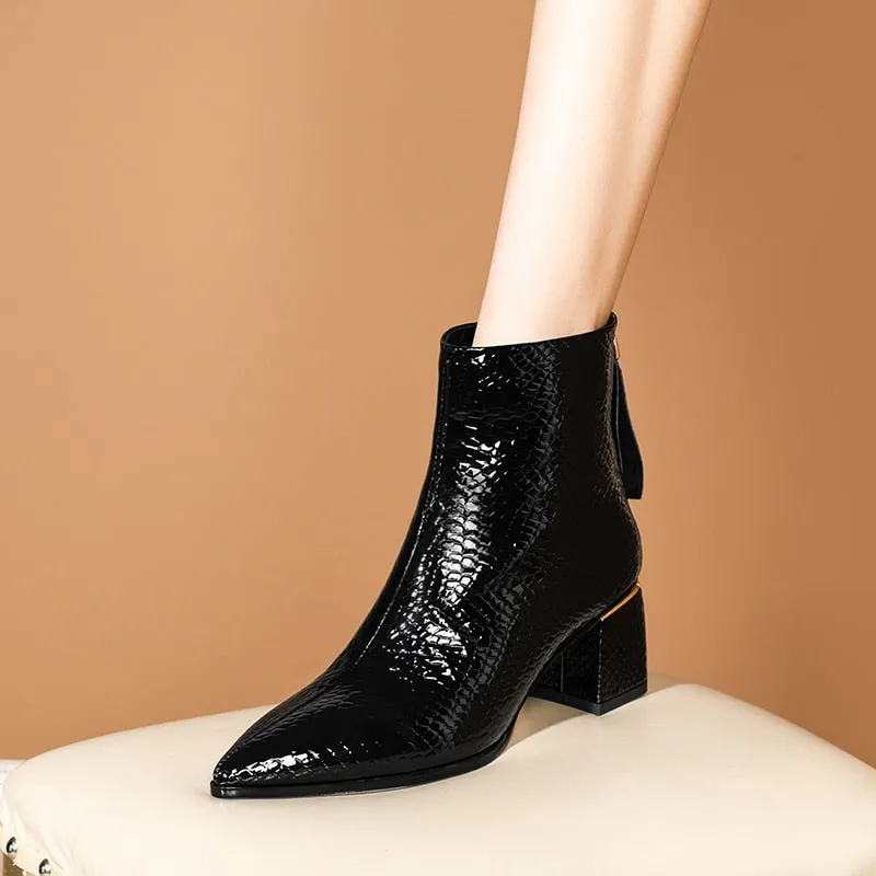 LuxePoint Exotic Cow Leather Short Boots
