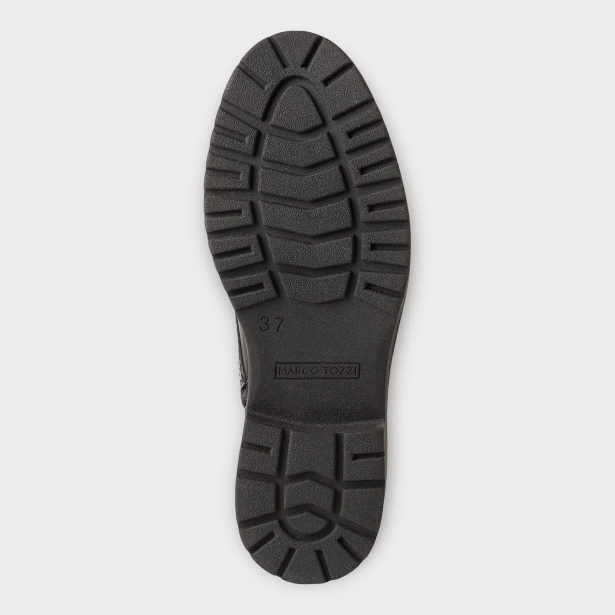 Marco Tozzi Leather Lace-Up Black Boots with Chunky Sole
